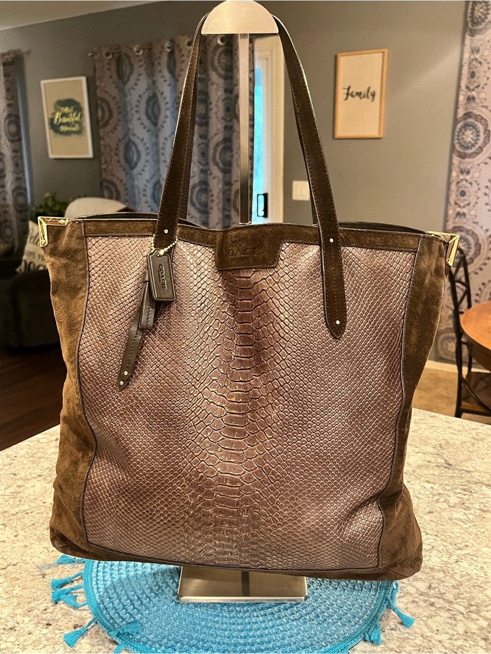 Coach Jose Tote Suede & Reptile Embossed Leather F32786 - Picture 6 of 16